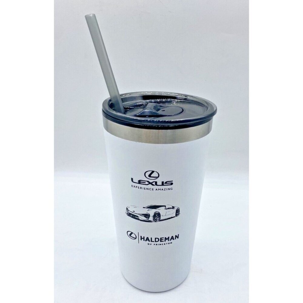 Lexus Insulated Tumbler Lid Straw 7" White Black Automobile Travel Haldeman NJ